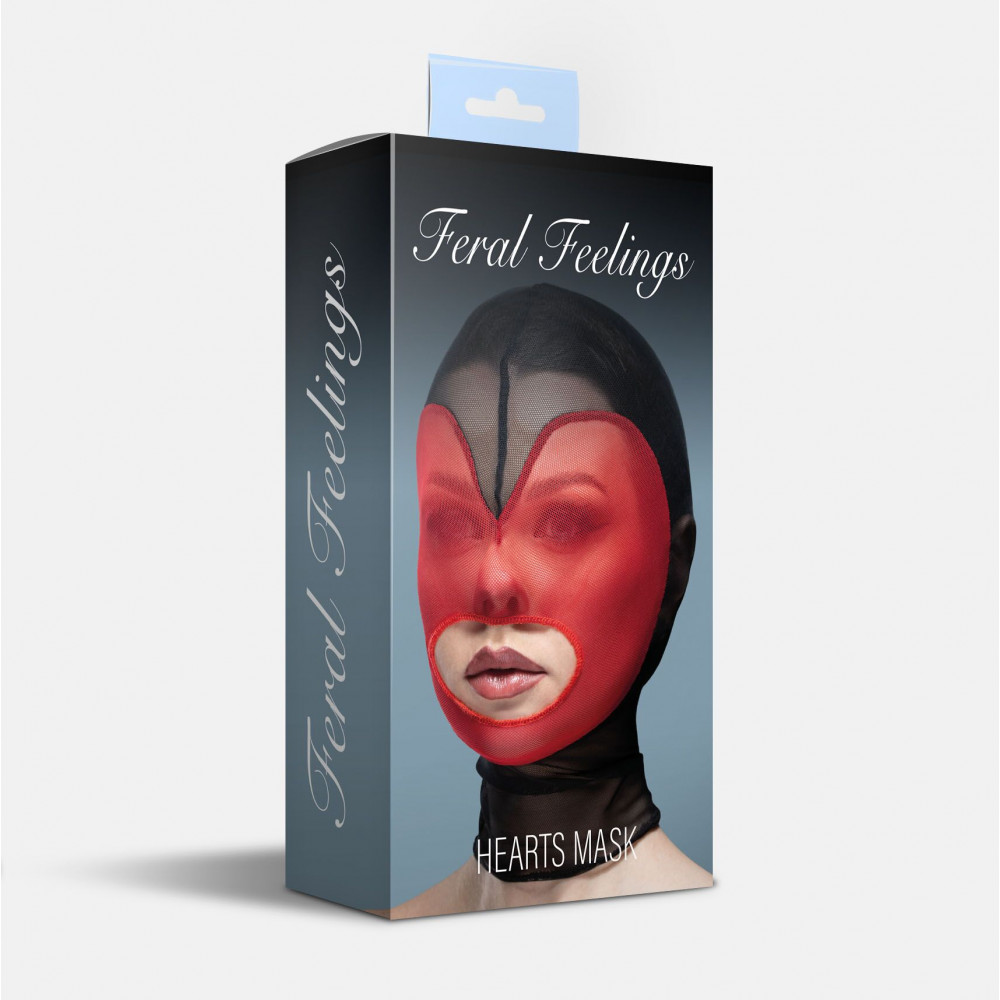 Маски - Маска сердце сетка с открытым ртом Feral Feelings - Hearts Mask Black/Red 1