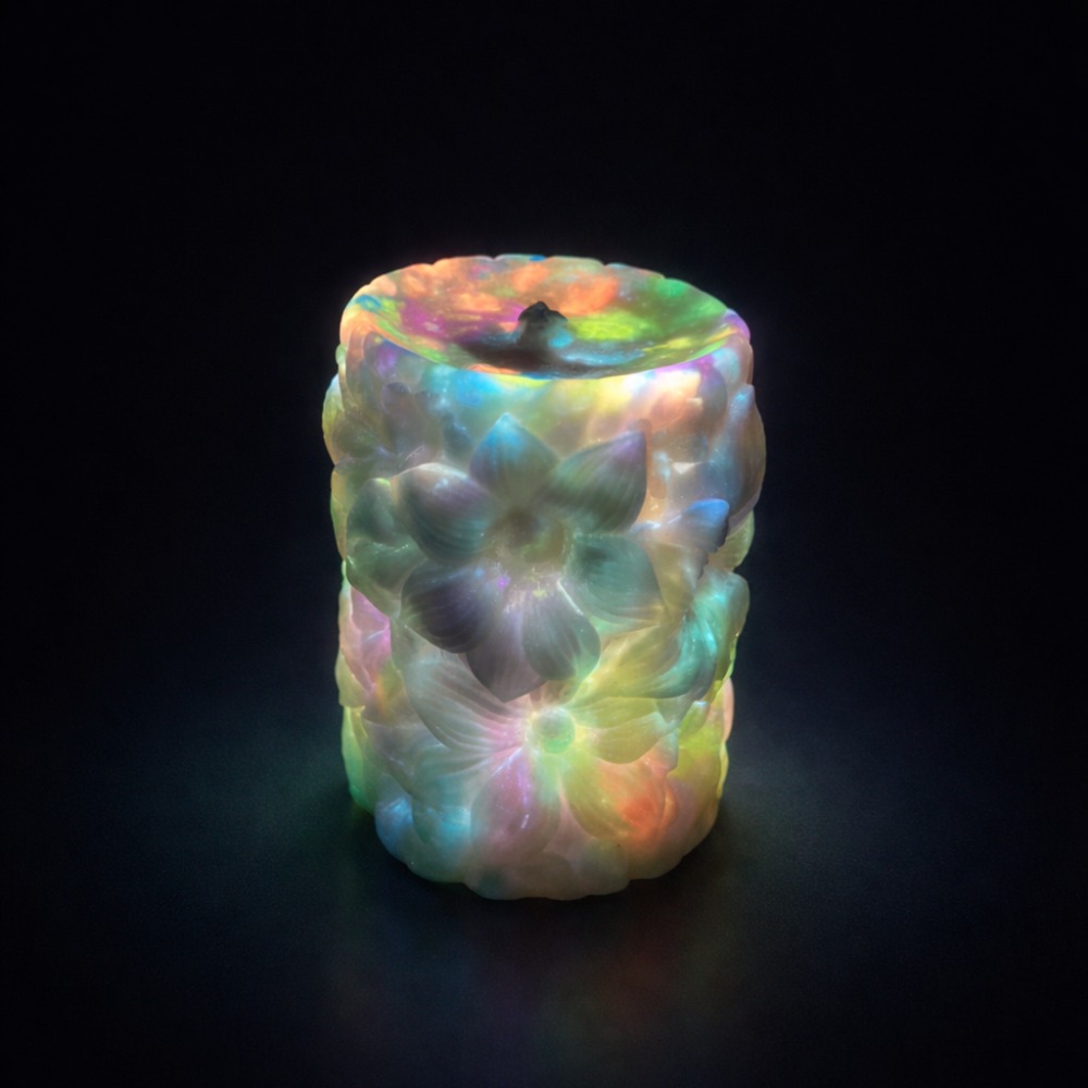  - Свічка низькотемпературна люмінесцентна GlowKink з квітковим тисненням, VIP, різнокольорова, 220 г 2