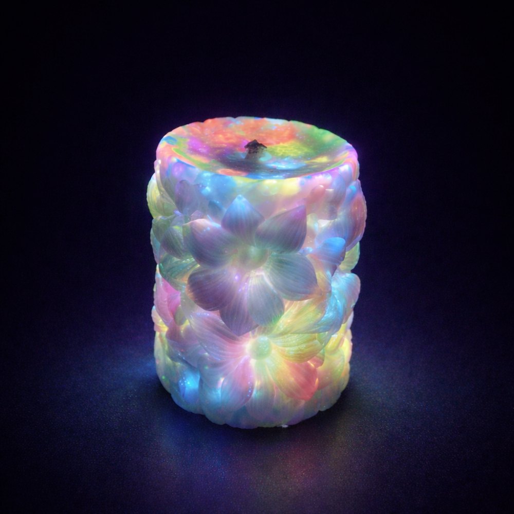  - Свічка низькотемпературна люмінесцентна GlowKink з квітковим тисненням, VIP, різнокольорова, 220 г