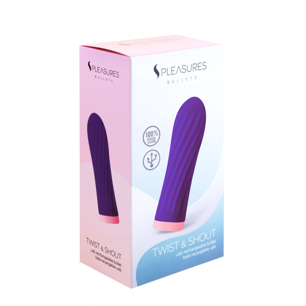 Вібропулі та міні-вібратори - Віброкуля S Pleasures Bullets Twist & Shout Purple, фіолетова, ребриста поверхня, 10 режимів 2