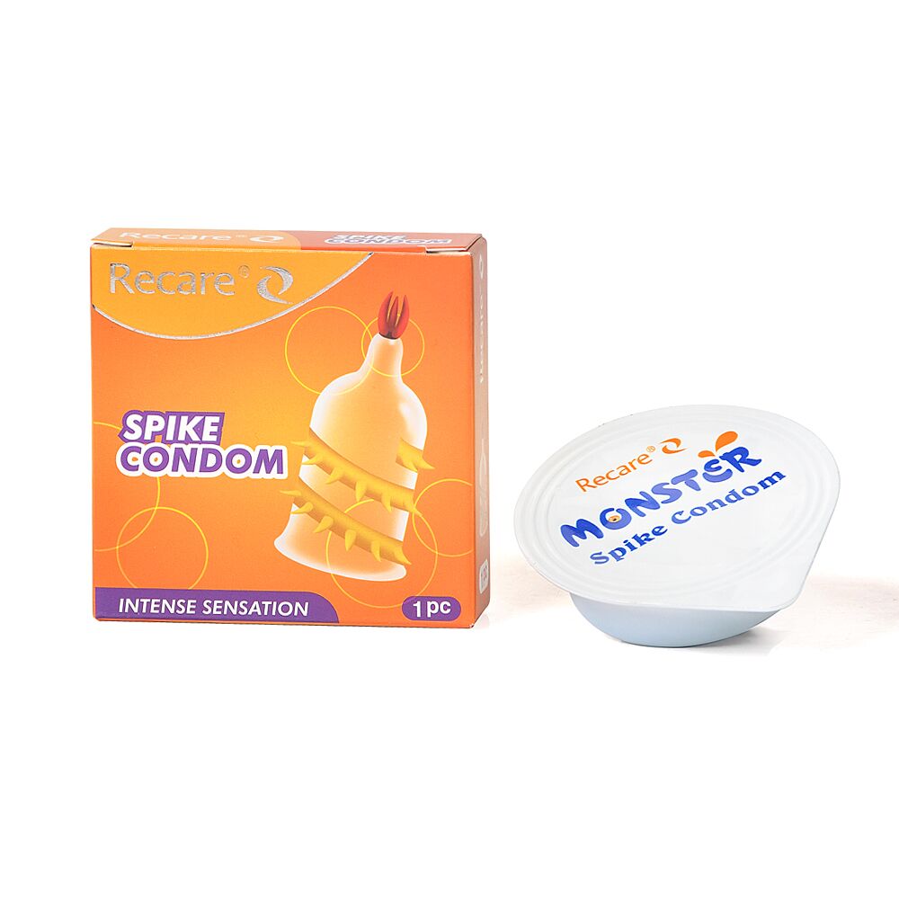 Ерегційні кільця без вібрації - Насадка на член Recare Spike Condom Yellow (презерватив з вусиками та спіраллю шипів) 2