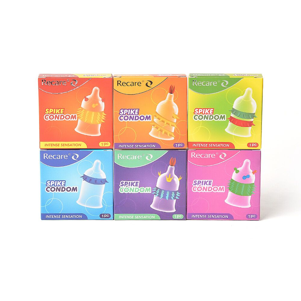 Ерегційні кільця без вібрації - Насадка на член Recare Spike Condom Yellow (презерватив з вусиками та спіраллю шипів) 8