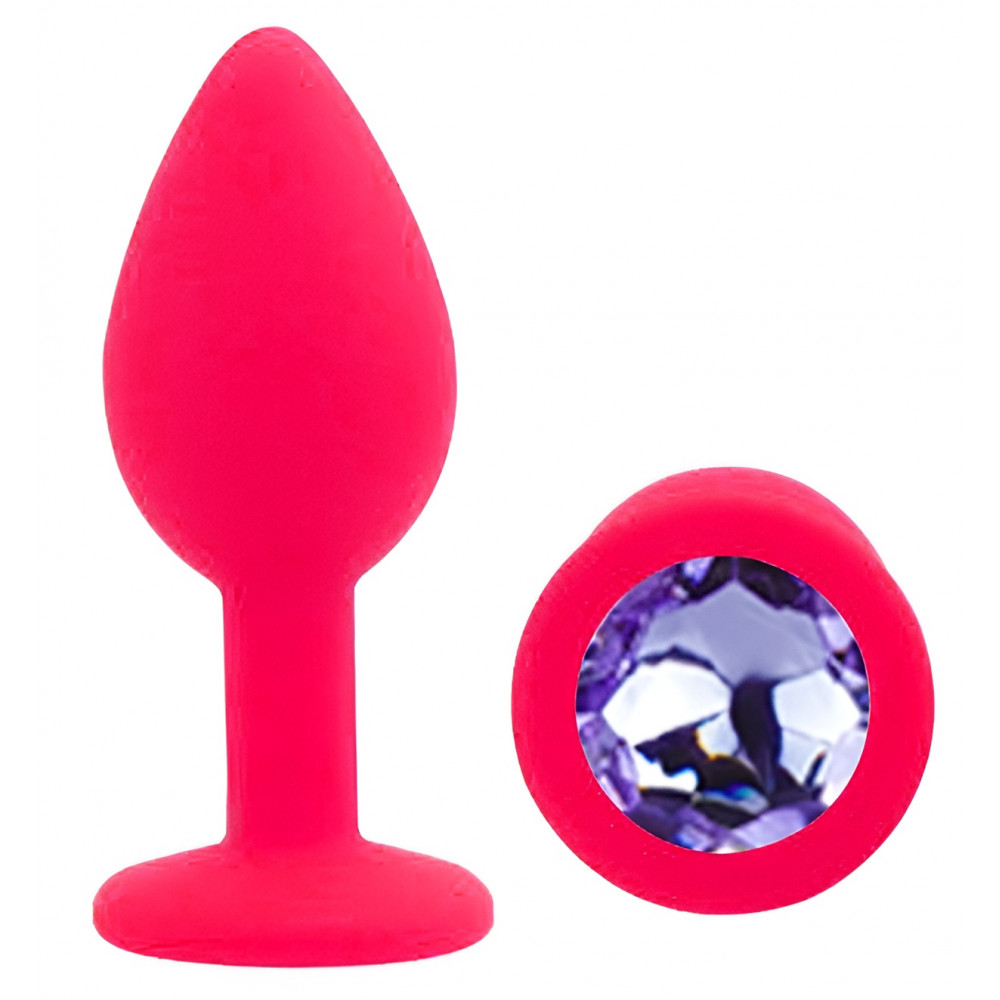 Анальные игрушки без вибрации - Силиконовая анальная пробка EGZO - Silicone Pink Round Plug Amethyst, size S 3