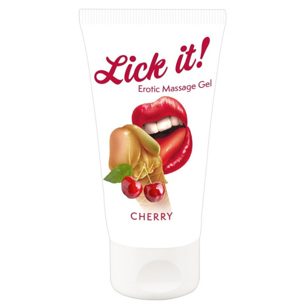 Лубриканты - Веганский массажный гель на водной основе с ароматом и вкусом вишни - Lick-it Cherry , 50 мл
