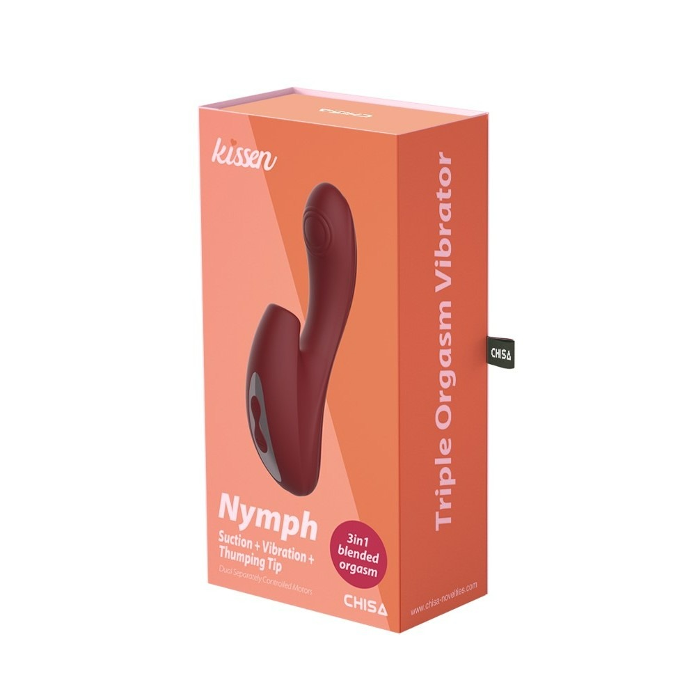Разное - Вибратор-кролик с вакуумной стимуляцией Chisa Kissen Nymph, силиконовый, красный, 18 х 3.5 см 11