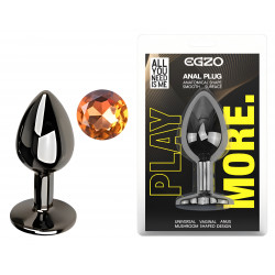 Анальная пробка с кристаллом EGZO - Dark Gray Round Plug Yellow, size S