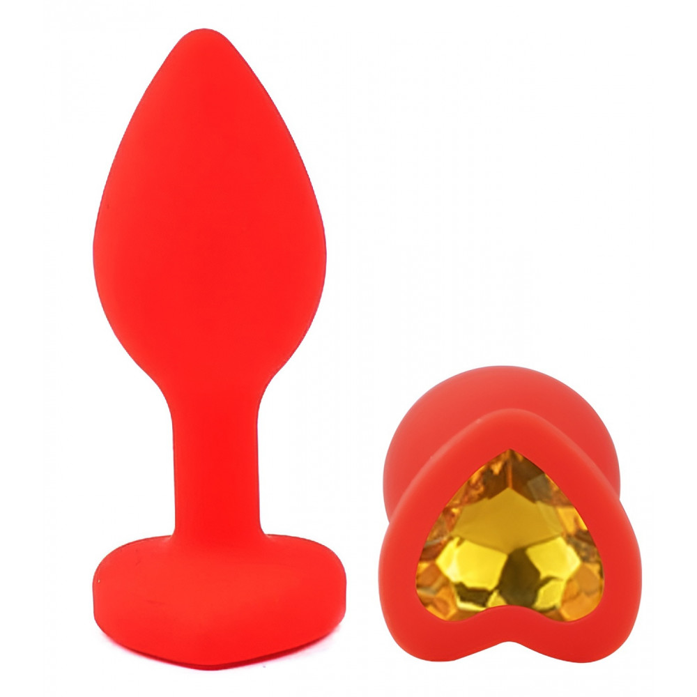 Анальные игрушки без вибрации - Силиконовая анальная пробка EGZO - Silicone Red Heart Plug Yellow, size S 3