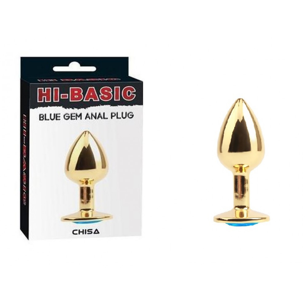 Анальная пробка со стразом - Анальная пробка с камнем Chisa Hi-Basic Gold Blue Gem Anal Plug