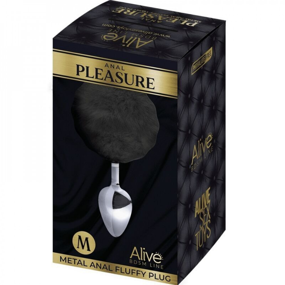 Анальные игрушки без вибрации - Анальная пробка металлическая Alive Anal Pleasure с черным хвостиком, M 1