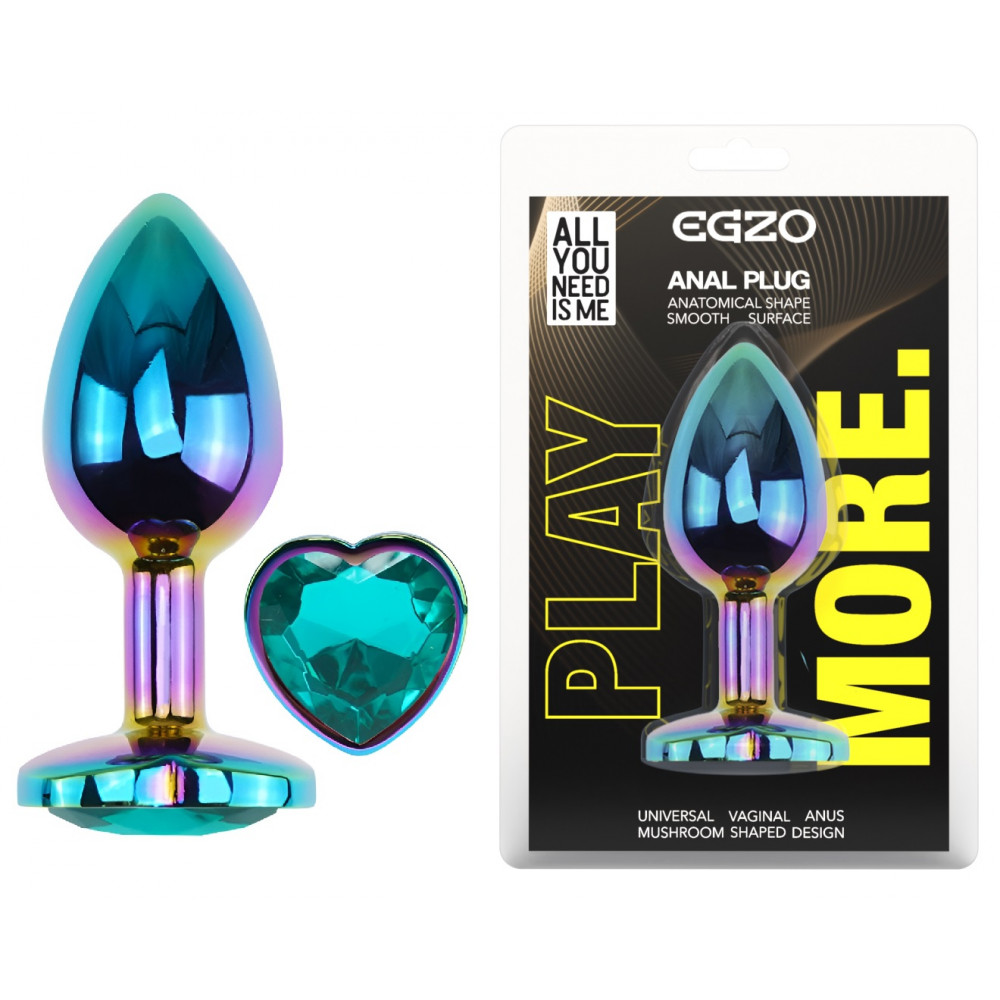  - Анальная пробка с кристаллом EGZO - Multicolor Heart Plug Marine size M