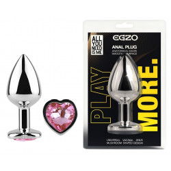 Анальная пробка с кристаллом EGZO - Silver Heart Plug Pink size S