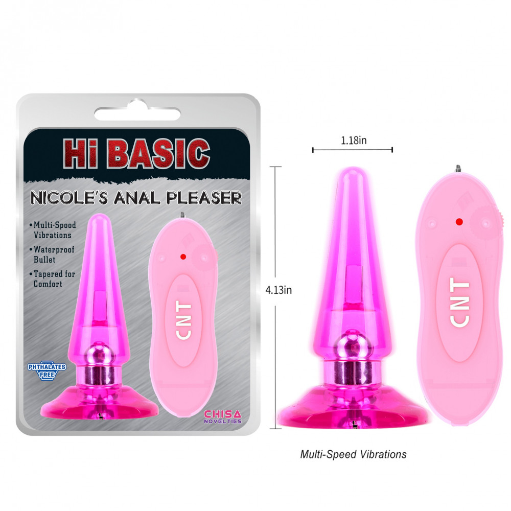 Анальные игрушки с вибрацией - Анальная пробка с вибрацией и пультом Chisa Hi-Basic розовая 6