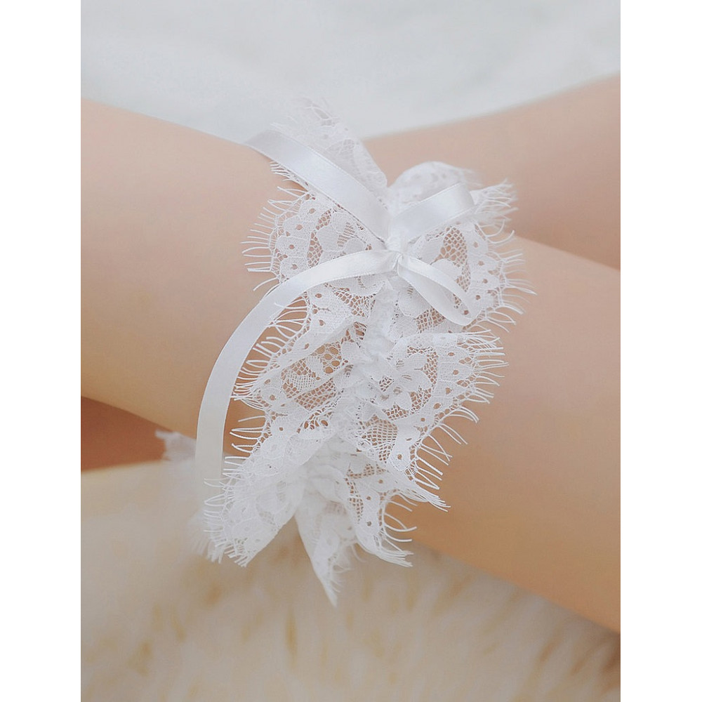 Різне - Білі мереживні підв'язки Star Night з бантиками (без коробки) 2
