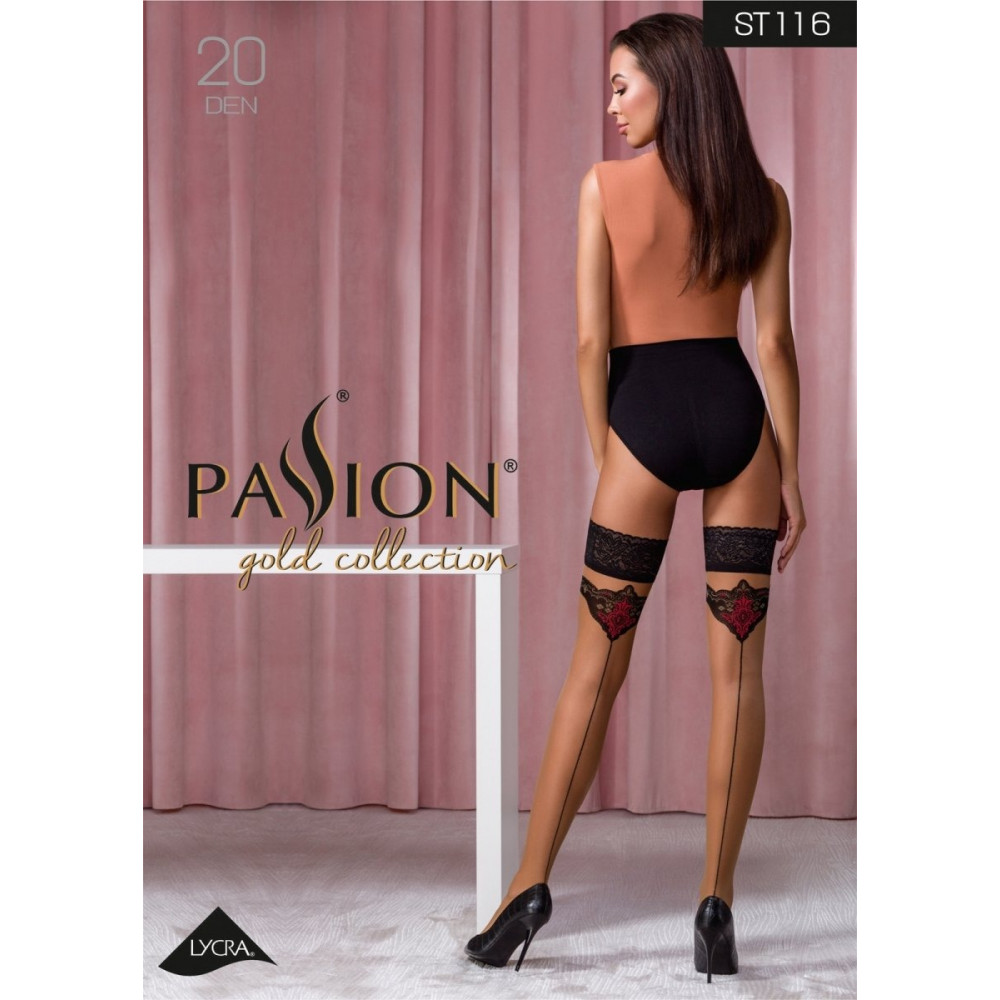 Разное - Чулки кружевные ST116 бежевые с черно-красной отделкой 5 (20 den) - Passion 2