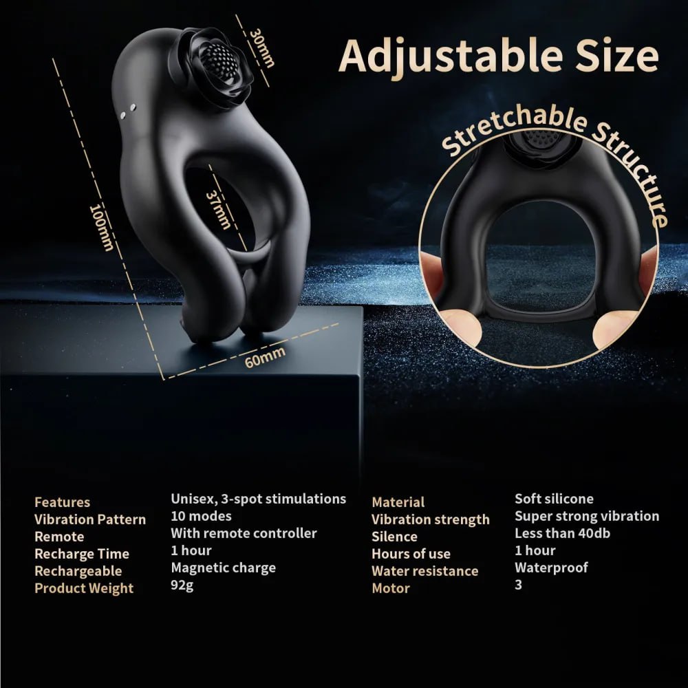 Эрекционные кольца с вибрацией - Эрекционное кольцо с дистанционным пультом BeYourLover ABE PENIS RING, чёрное 5