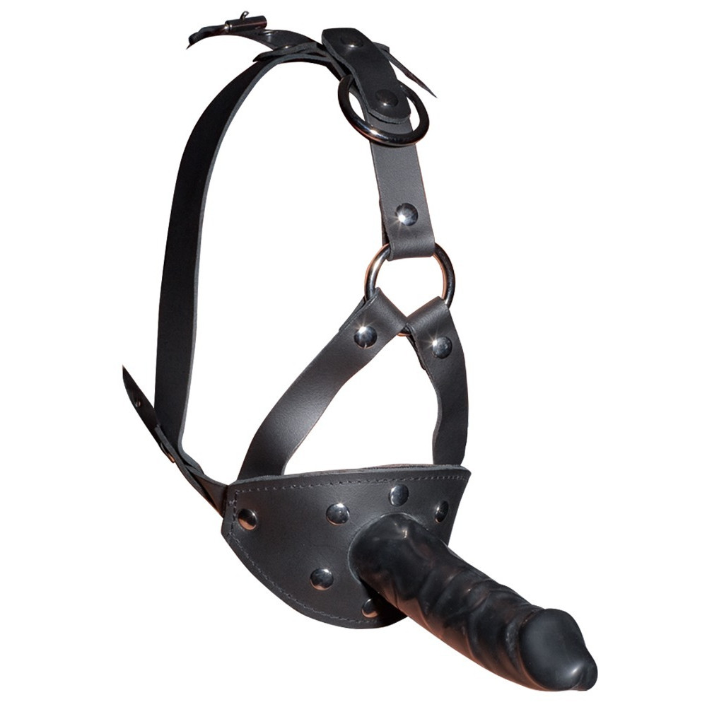 БДСМ игрушки - Маска с кляпом и фаллоимитатором ZADO Leather Head Harness with Dildo 1