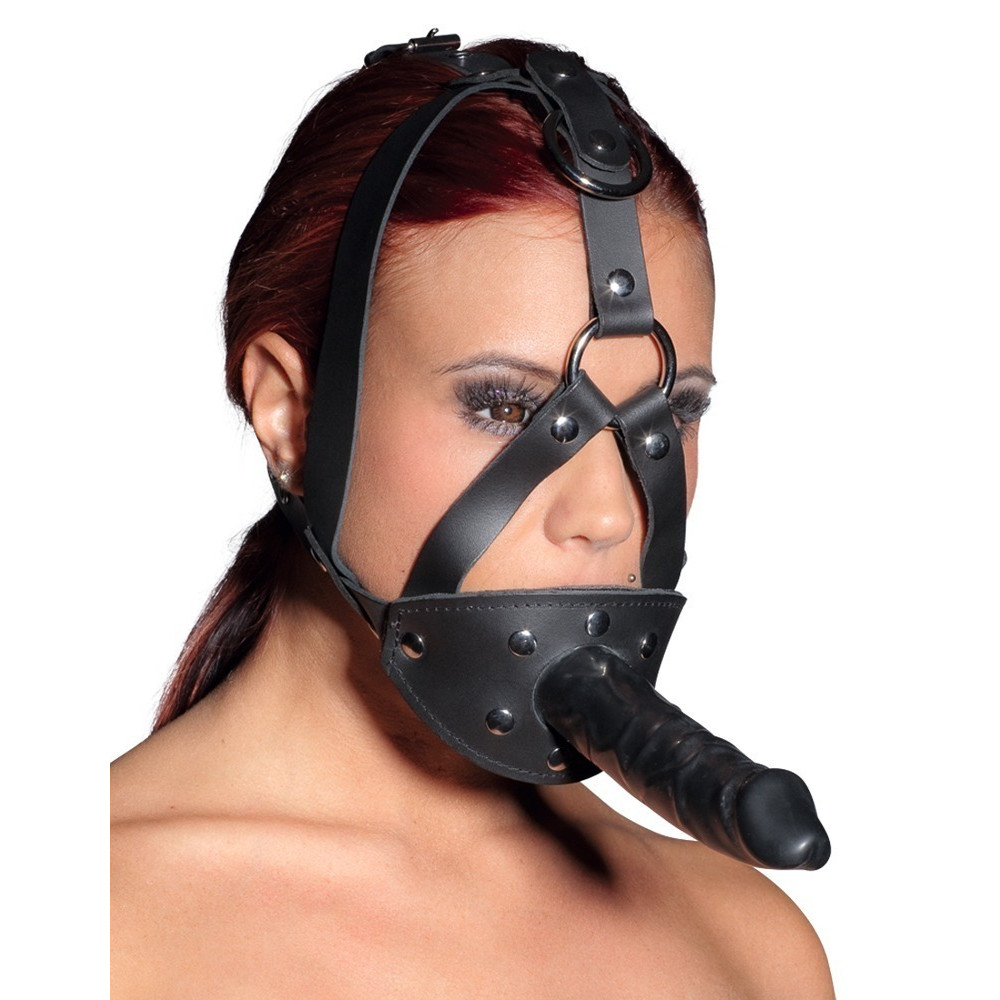 БДСМ игрушки - Маска с кляпом и фаллоимитатором ZADO Leather Head Harness with Dildo