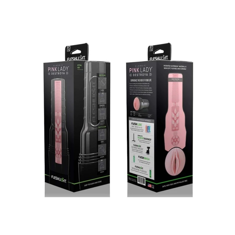 Секс игрушки - Мастурбатор вагина в колбе Pink Lady Destroya Fleshlight, рельефный, киберкожа, бежевый 6