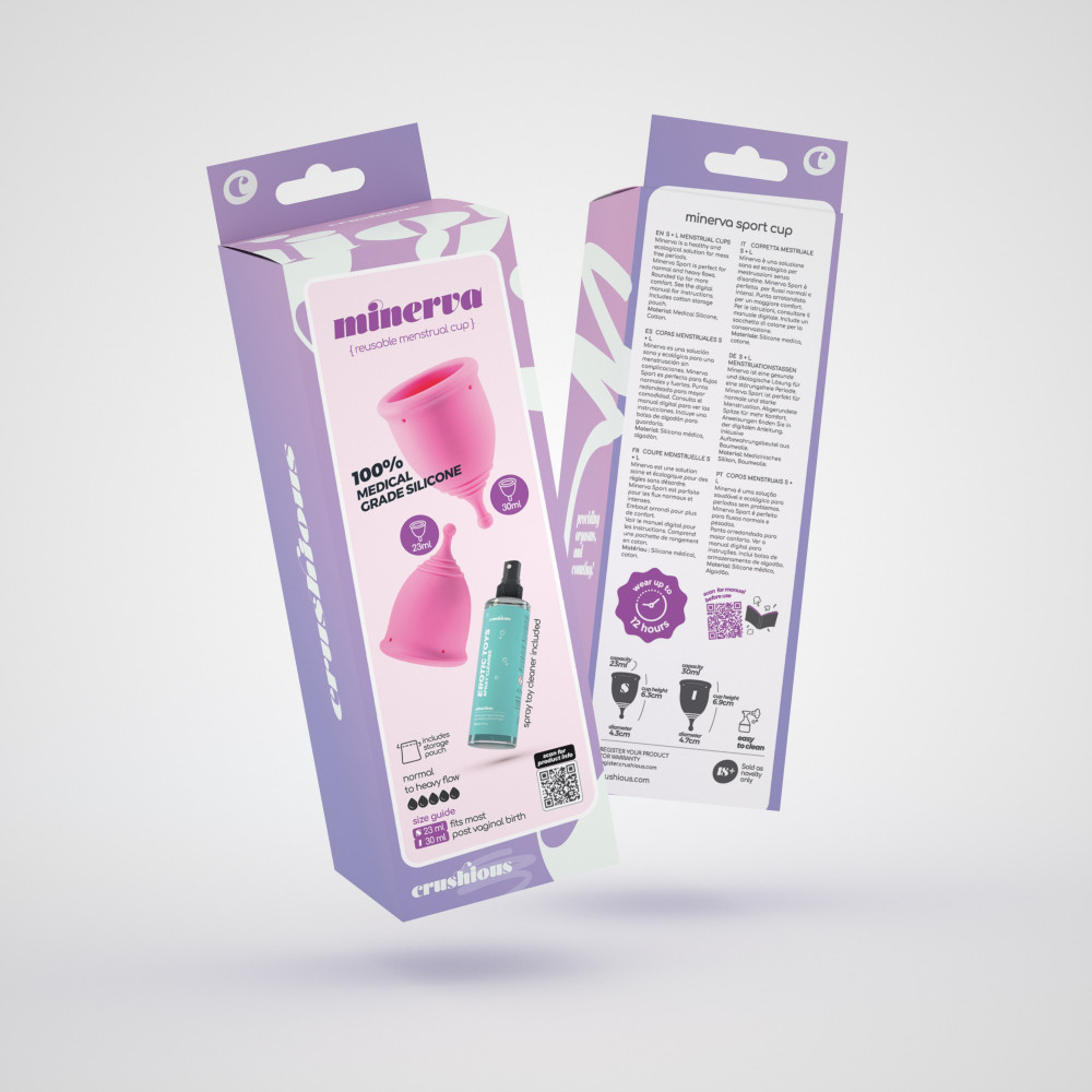 Менструальні чаші - Набір менструальних чаш CRUSHIOUS Minerva, S і L, з чохлом і очищувачем іграшок, 150 мл 13