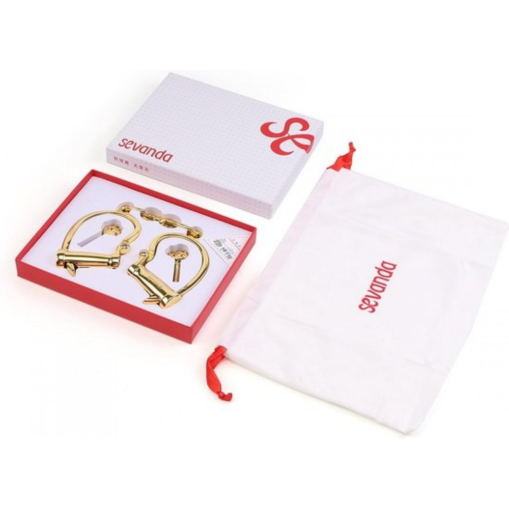 Різне - Наручники з коротким ланцюжком, металеві, золоті 8