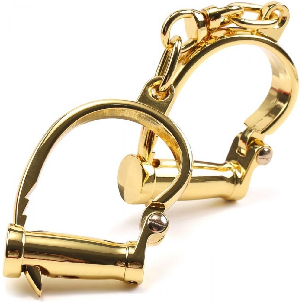 Різне - Наручники з коротким ланцюжком, металеві, золоті 5