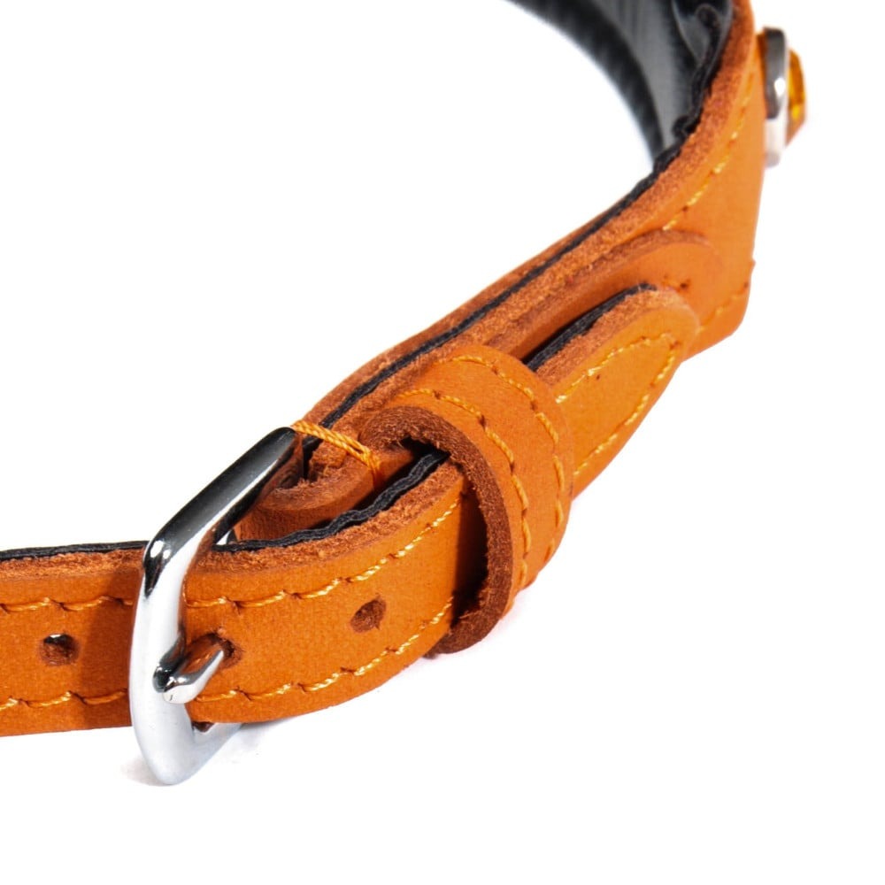 Разное - Ошейник со стразами тонкий DS Fetish кожаный, оранжевый (Голландия) 1