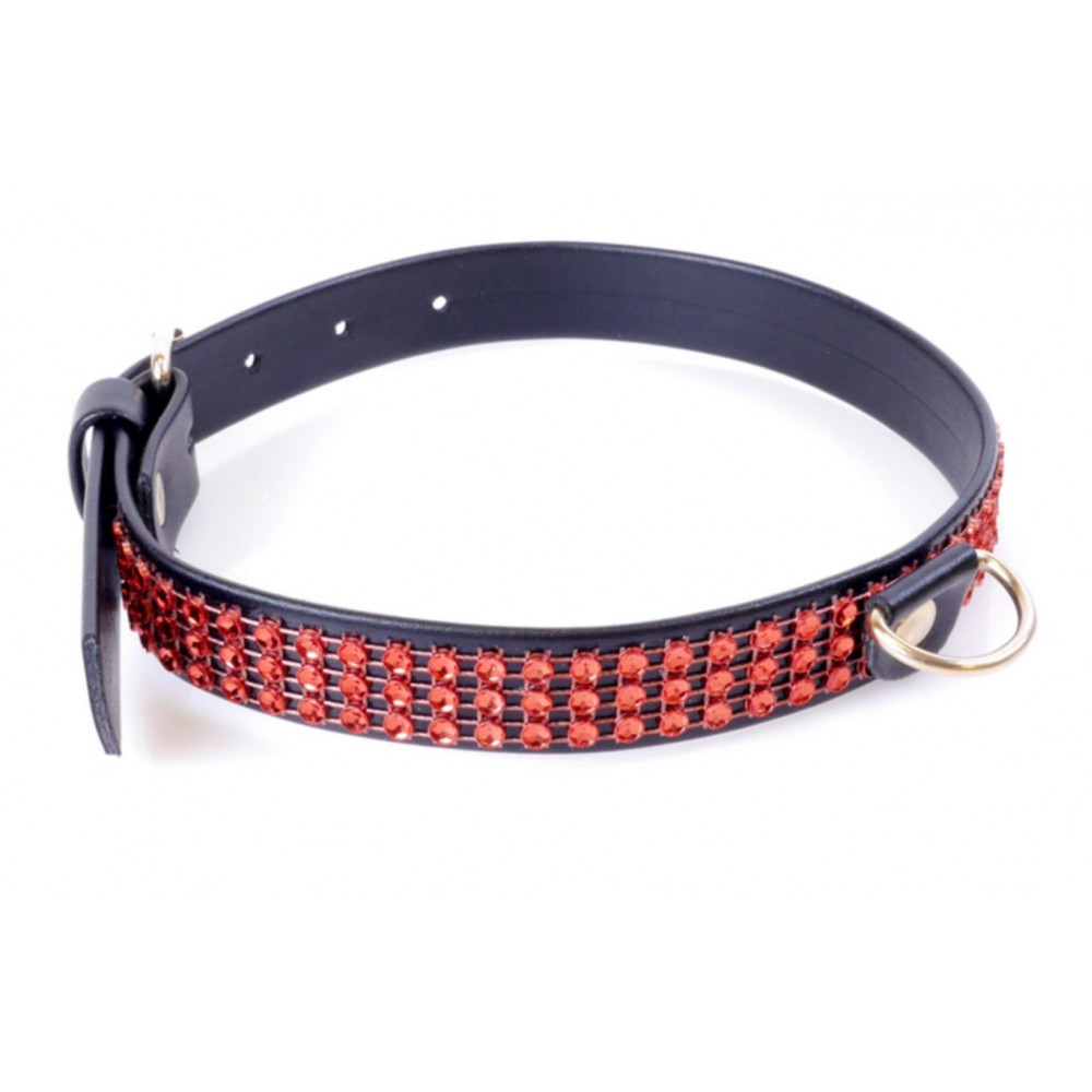 Разное - Ошейник из искуственной кожи с кристаллами Fetish Boss Series - Collar with crystals Red, BS3300108 1