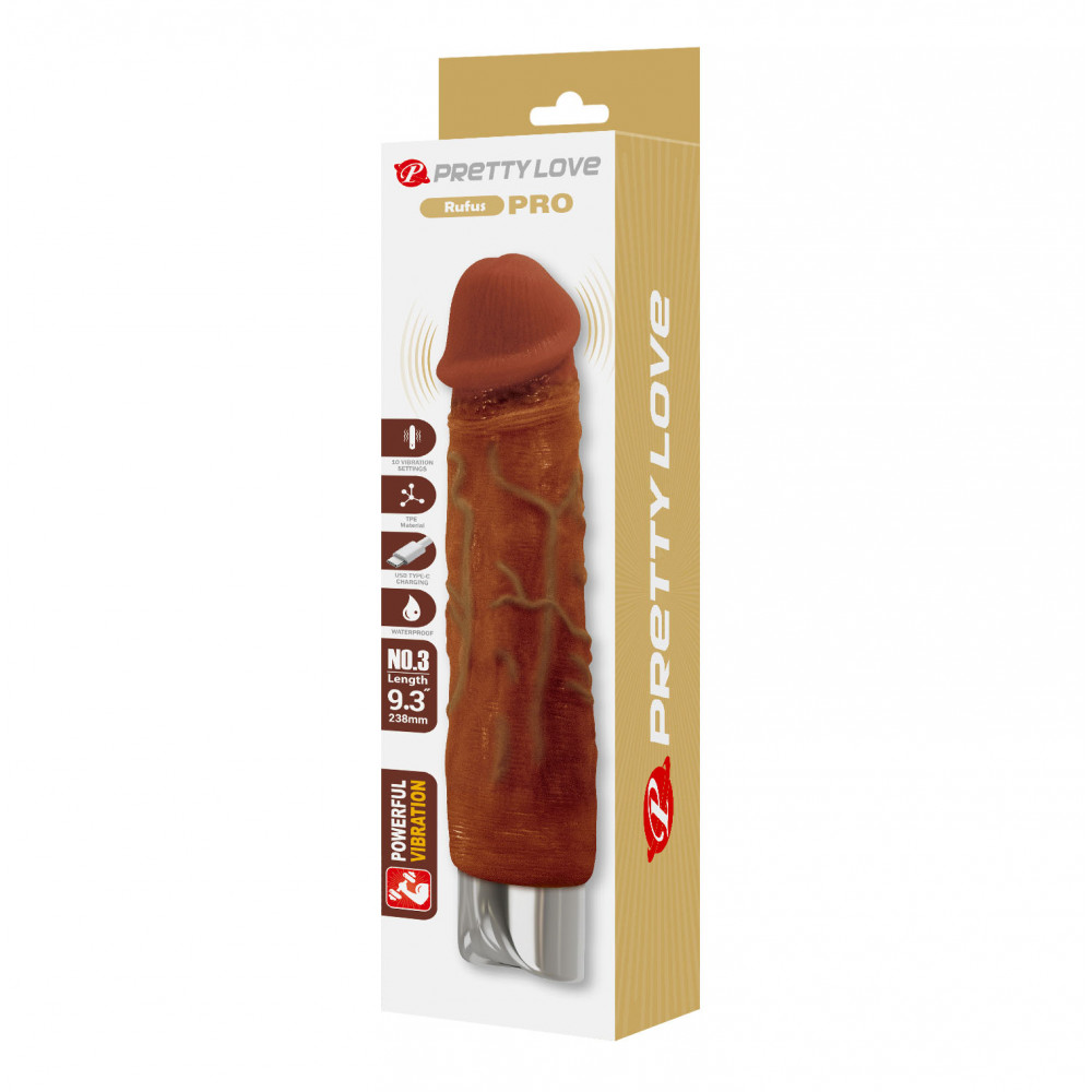  - Перезаряжаемый вибратор реалистик Pretty Love - Rufus Pro Realistic Vibrating Dildo Brown, BW-500082DC 8