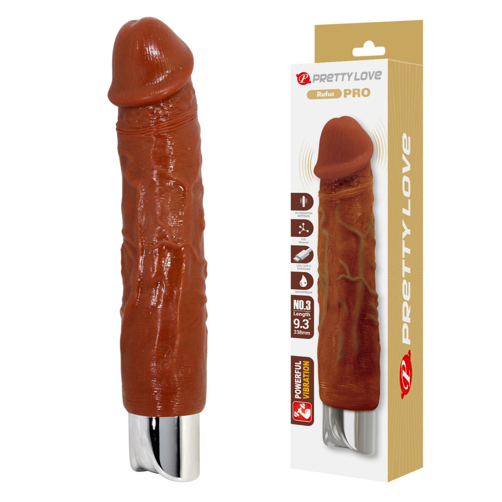  - Перезаряжаемый вибратор реалистик Pretty Love - Rufus Pro Realistic Vibrating Dildo Brown, BW-500082DC