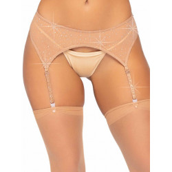 Пояс для панчох зі стразами Leg Avenue Roxy бежевий, One Size