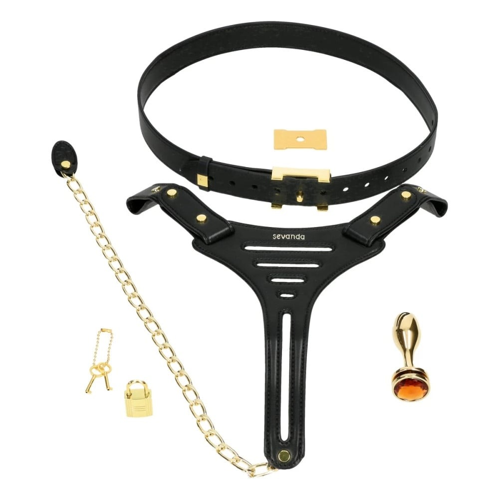  - Пояс вірності Lockink Sevanda Beg & Ask Chastity Pants з повідцем та анальною пробкою, L 1