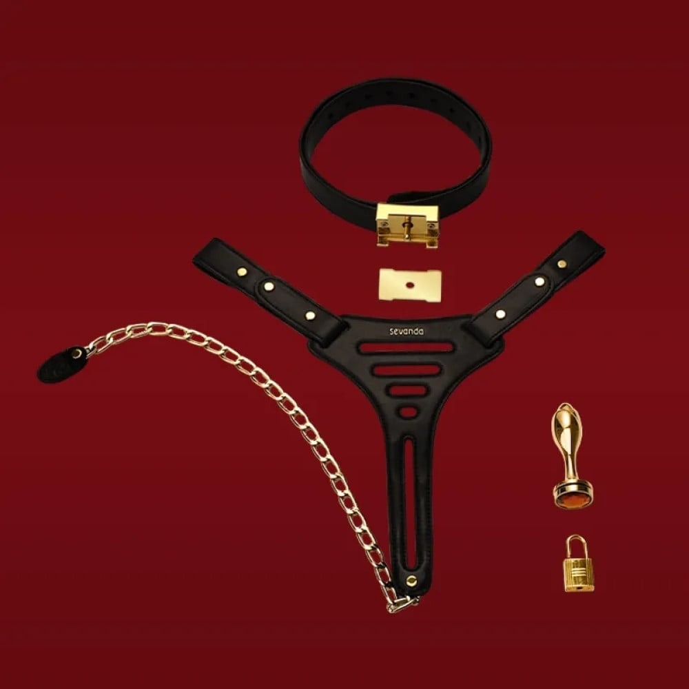  - Пояс вірності Lockink Sevanda Beg & Ask Chastity Pants з повідцем та анальною пробкою, L 13