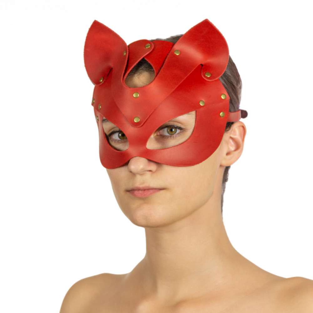 Маски - Премиум маска кошечки LOVECRAFT, натуральная кожа, красная, подарочная упаковка 5