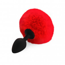 Силиконовая анальная пробка М Art of Sex - Silicone Bunny Tails Butt plug Red, диаметр 3,5 см