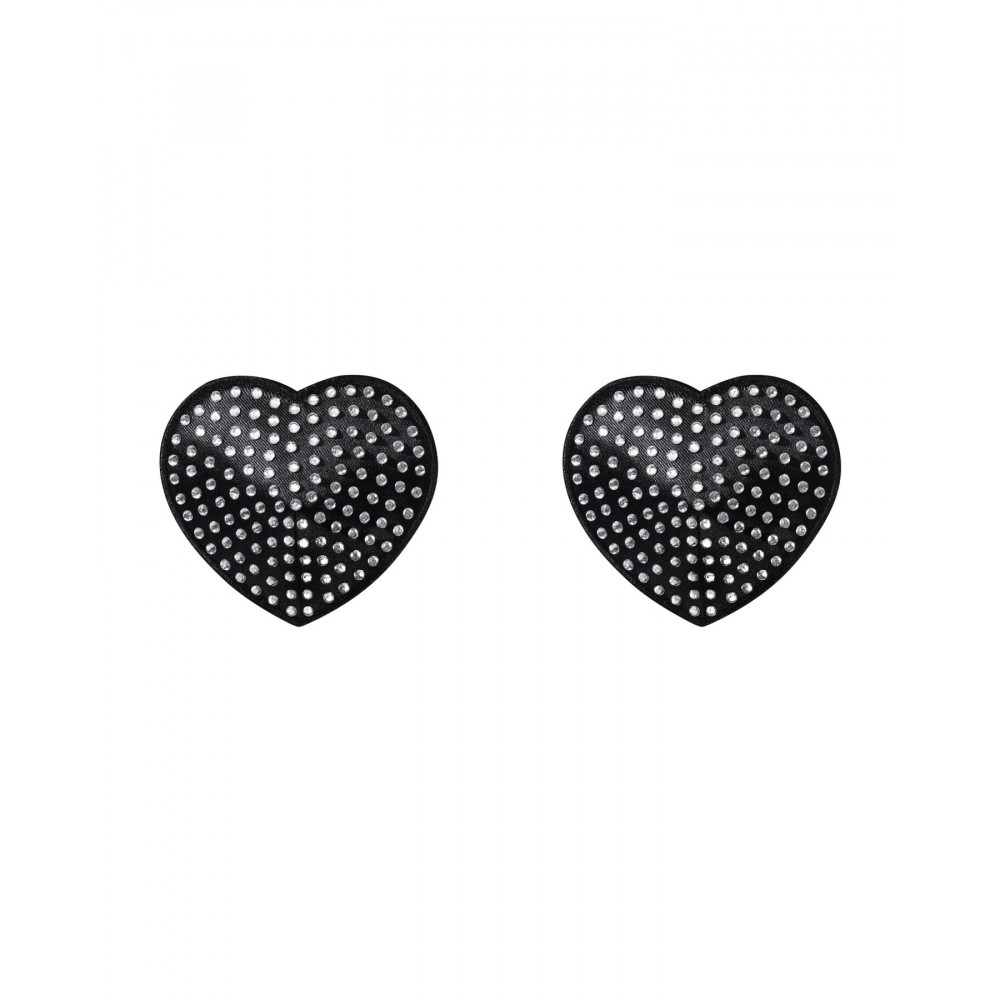 Интимные украшения - Накладки-сердечки на соски со стразами Obsessive A750 nipple covers, черные 2