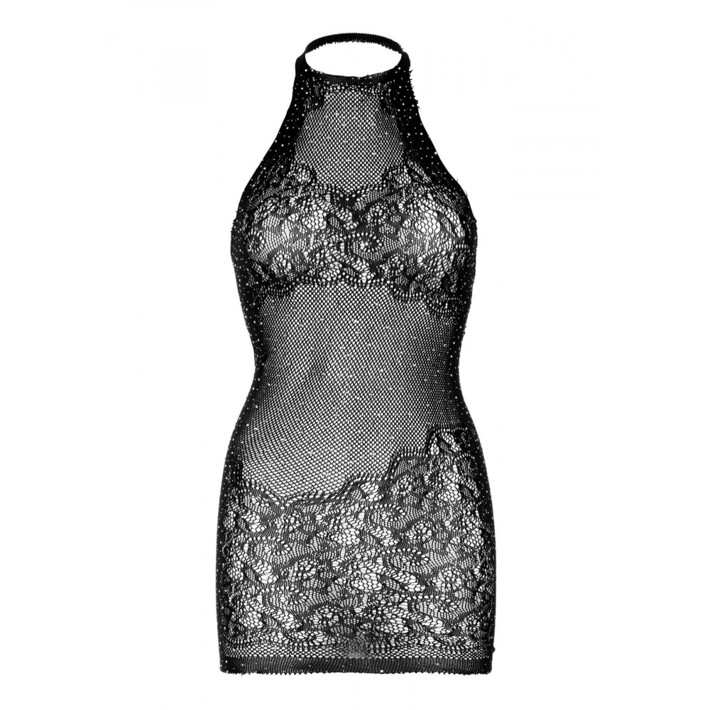 Сексуальные платья - Платье-сетка со стразами Leg Avenue Rhinestone halter mini dress Black, открытая спина, one size 2
