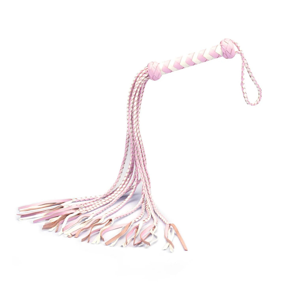 Плети, стеки, флоггеры, тиклеры - Флоггер Liebe Seele White & Pink Leather Whip 2