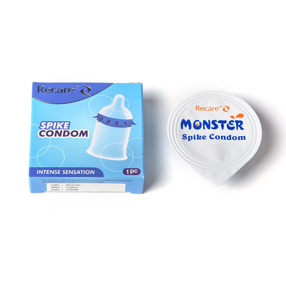 Эрекционные кольца без вибрации - Насадка на член Recare Spike Condom Blue (презерватив с шипами) 3