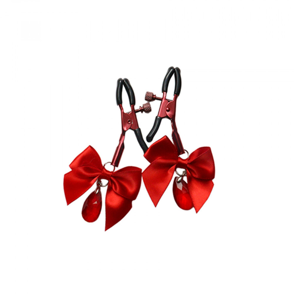  - Затискачі для сосків з регулюванням Art of Sex - Flirty Bow, колір червоний