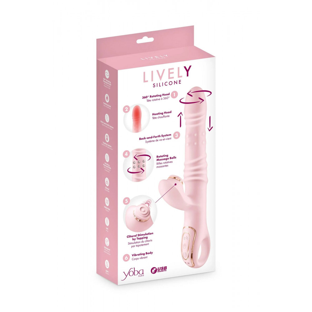 Вибратор-кролик - Вибратор-кролик 6в1 Yoba Lively, вибрация, ротация, 2 вида пульсаций, жемчужный массаж, нагрев 4