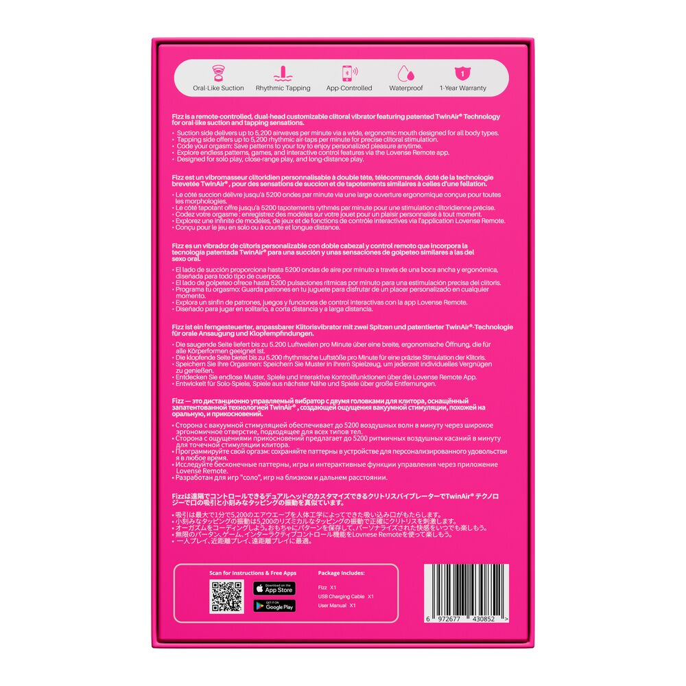Вакуумний вібратор - Кліторальний смарт-стимулятор 2-в-1 Lovense Fizz із ефектом всмоктування та теппінгом 9