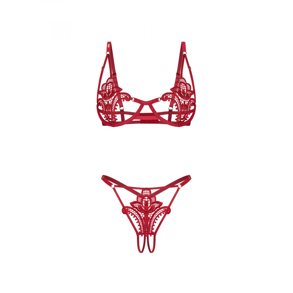 Еротичні комплекти - Комплект Obsessive Luise Sublim Red 2-pcs crotchless set L/XL 5