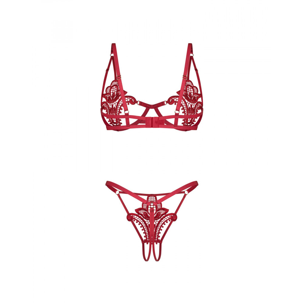Еротичні комплекти - Комплект Obsessive Luise Sublim Red 2-pcs crotchless set L/XL 6