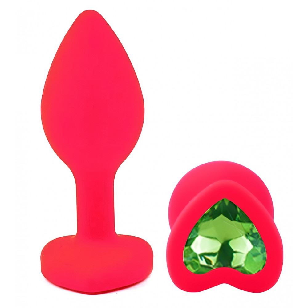 Анальные игрушки без вибрации - Силиконовая анальная пробка EGZO - Silicone Pink Heart Plug Green, size S 3