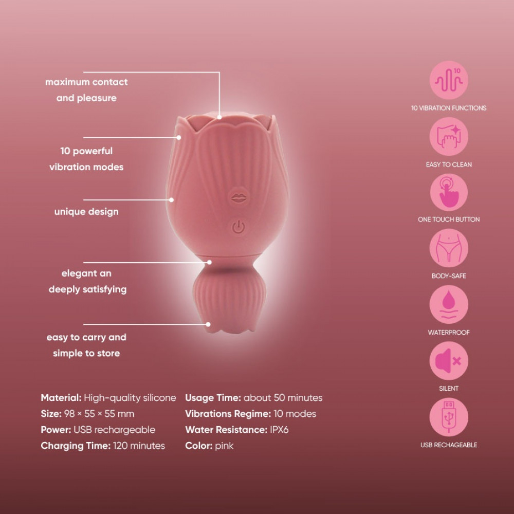 Різне - Вібратор для клітора-квітка двосторонній Sweet Em Velvet Lure, рожевий 15