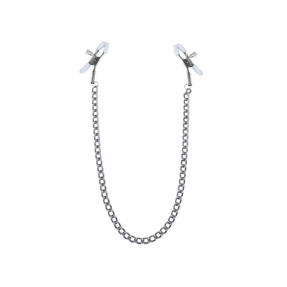 Интимные украшения - Зажимы для сосков с цепочкой Feral Feelings - Nipple clamps Classic, серебро/белый