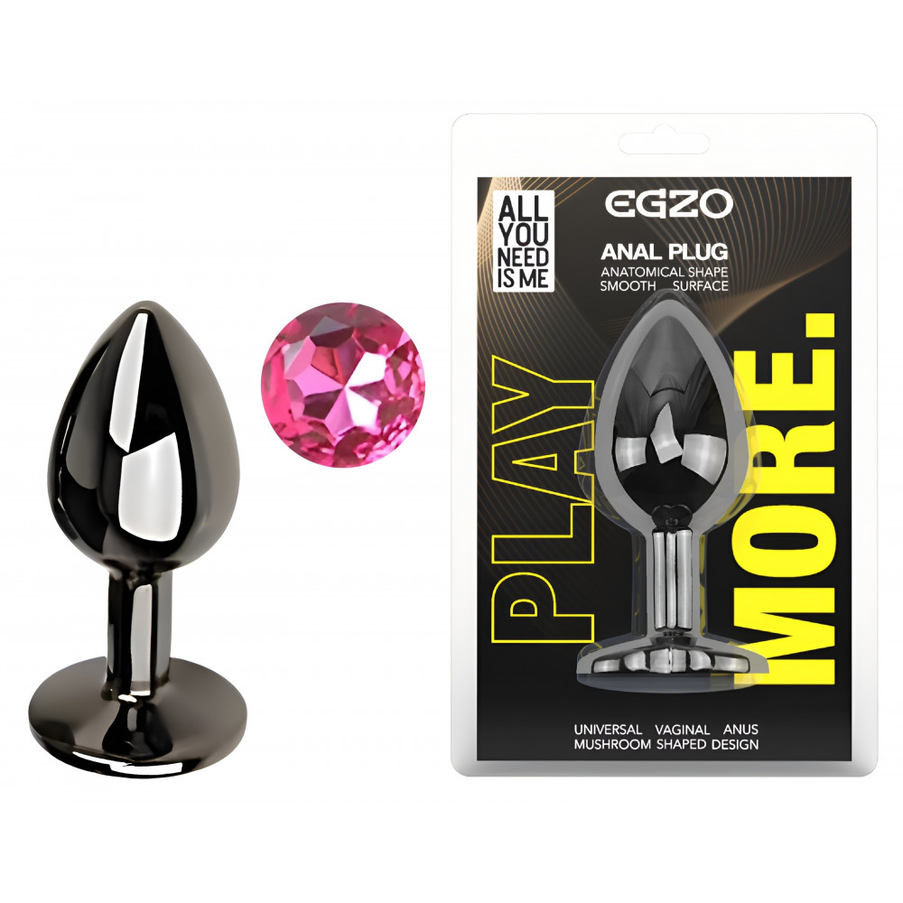 Анальные игрушки без вибрации - Анальная пробка с кристаллом EGZO - Dark Gray Round Plug Rose, size S