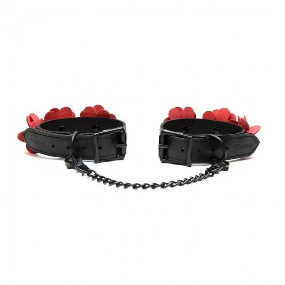 Секс игрушки - Наручники Liebe Seele Flower Rhythm - Black and Red Leather Flowers Hand Cuffs (мятая упаковка!!!) 3