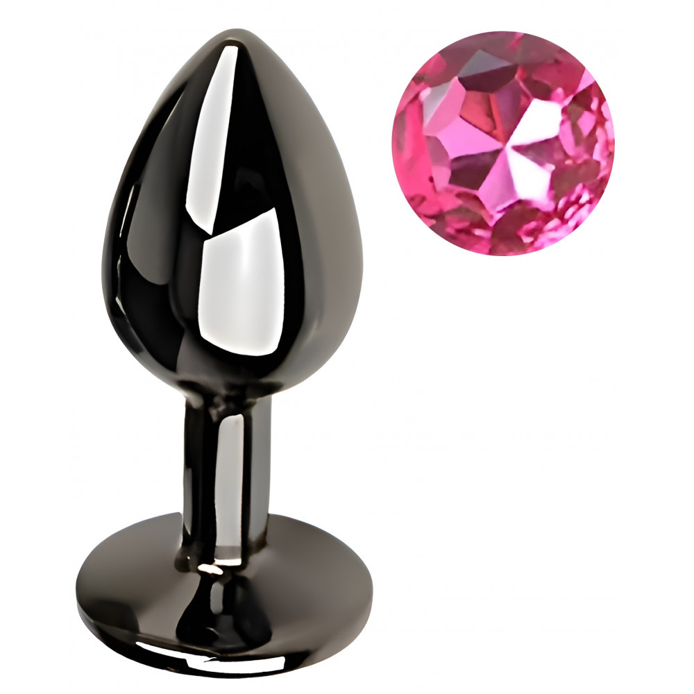 Анальные игрушки без вибрации - Анальная пробка с кристаллом EGZO - Dark Gray Round Plug Rose, size S 5