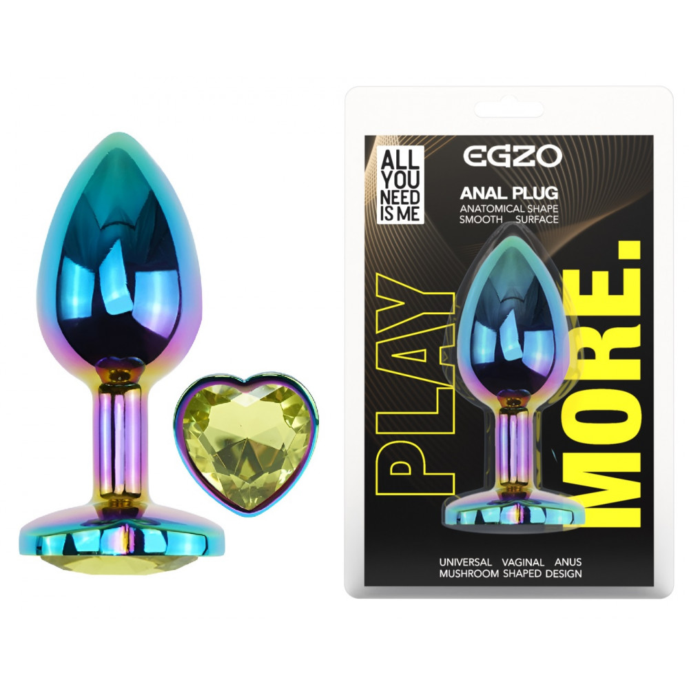 - Анальная пробка с кристаллом EGZO - Multicolor Heart Plug Lime size M